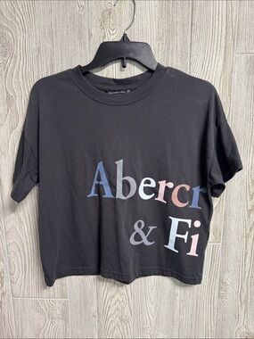 Abercrombie & Fitch Black Crop Tee with Pastel Logo Panel